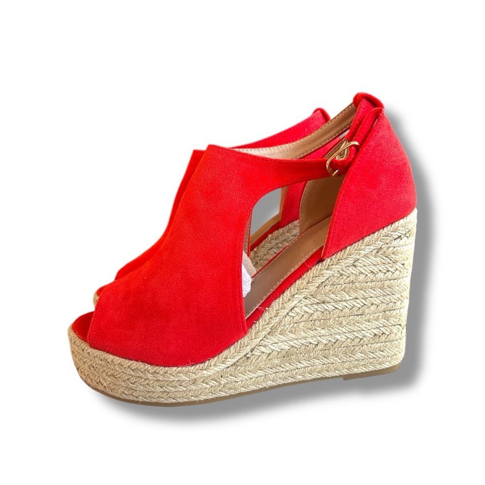 Red Wedge Sandals| Peep Toe